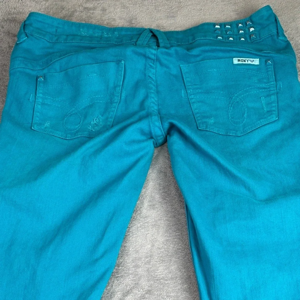 Roxy Women's 9 32x28 Super Skinny Jeans Teal Blue Distressed Retro Grunge Street